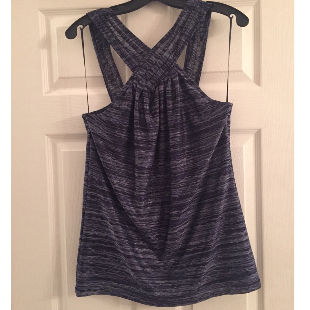 Space Dye Dark Blue Cross Neck Top